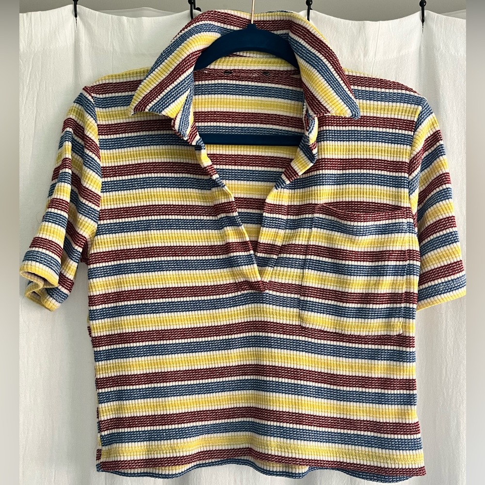 ZARA women’s collared striped slightly cropped tee.